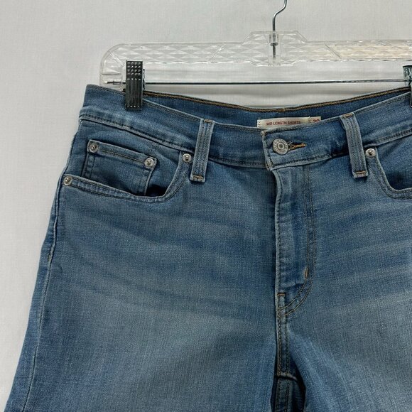 Levi's Mid Length Denim Shorts Size 29 Mid-rise Stretch Zip Fly Medium Blue Wash - Picture 5 of 8